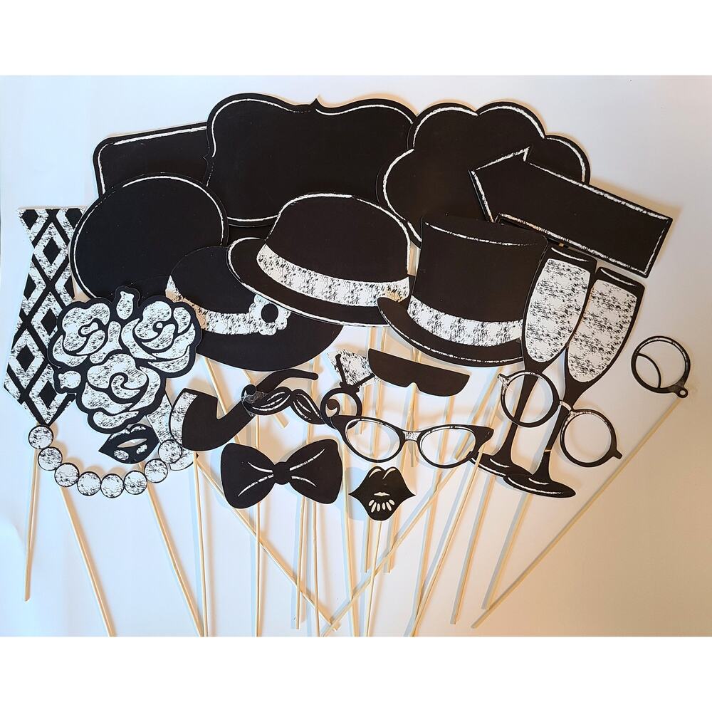 Photo Booth Props Set of 23 Black & White Vintage Theme Selfie Party Accessories